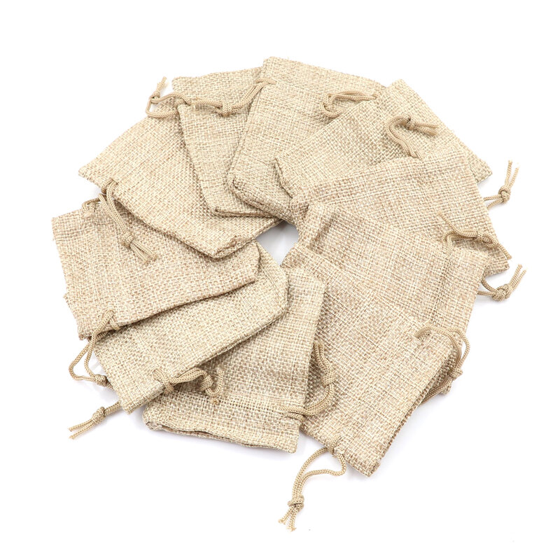 Bolsa de yute de arpillera pequeña con cordón, bolsa de lino, suministros de boda, moda, 7x9cm, 10 unidades por lote