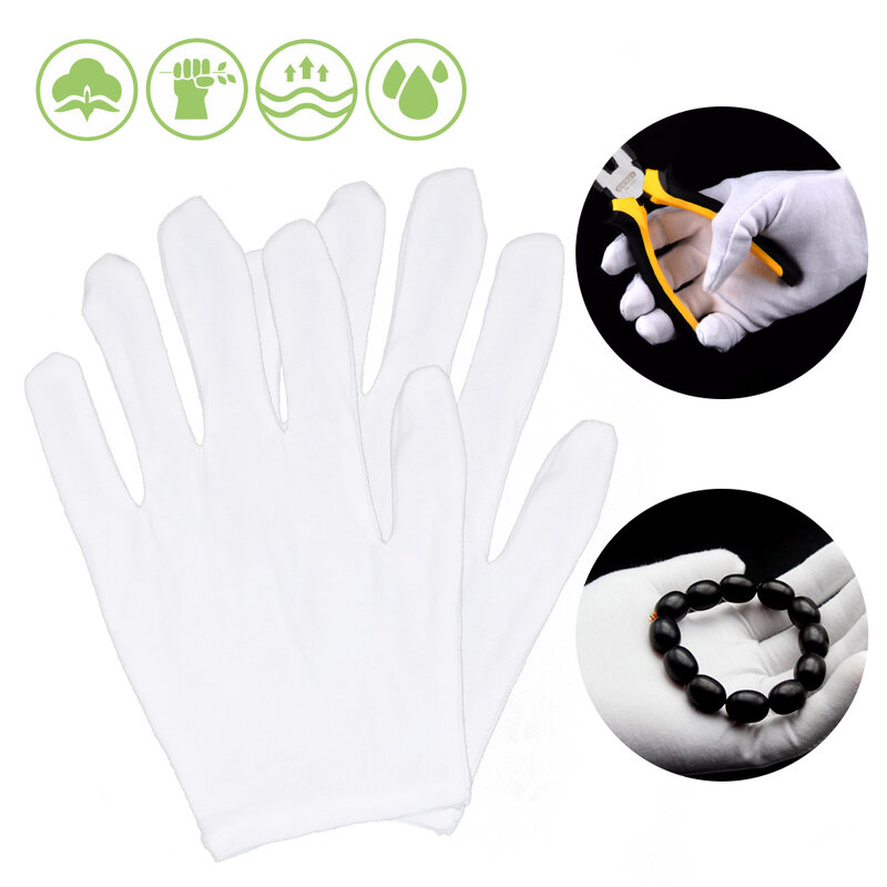 8pairs White Cotton Lining Anti-slip Gloves Work Labor Protection Jersey Sweatproof High Stretch Etiquette Beaded Mitten Gloves
