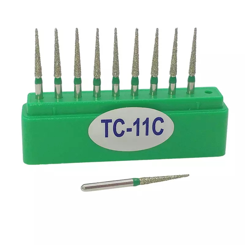 Dental Diamond Burs Drill, Dia-burs para alta velocidade Handpiece, ferramentas de polimento, TC-11F, TC-11, 10pcs por caixa