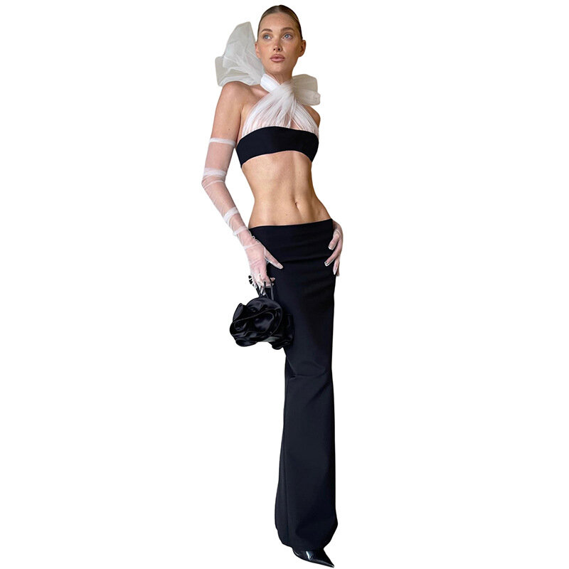 Стильная летняя новая женская одежда, Модный облегающий жилет с открытой спиной и лямкой на шее, костюм с юбкой-футляром для женщин