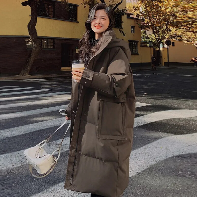 Abrigo holgado de algodón con capucha para mujer, abrigo grueso de longitud media, a la moda, novedad de 2023