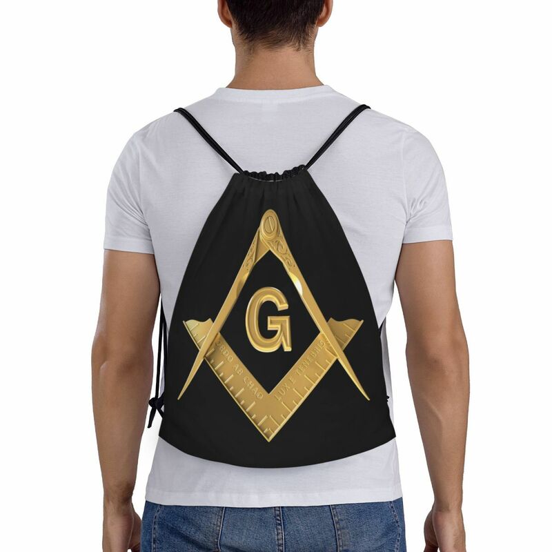 Niestandardowe złote Logo masona torby ze sznurkiem kobiet mężczyzn lekki masoński Mason siłownia plecak do przechowywania