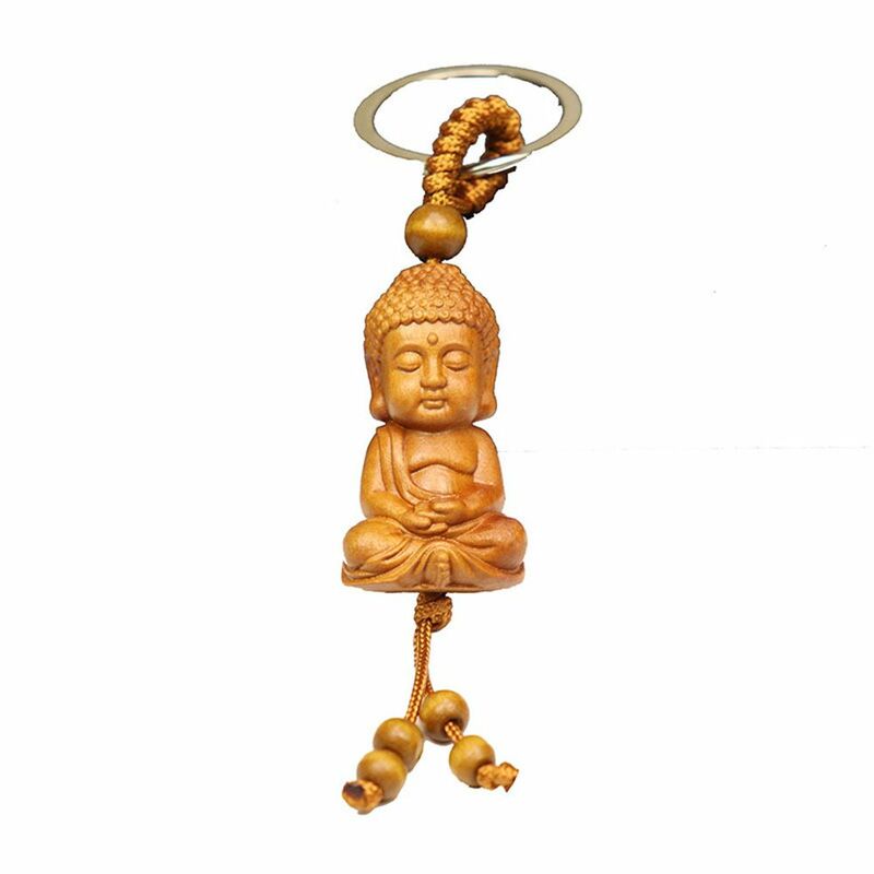 Llavero con colgante de tallado, accesorios de llavero de monje Buda, W ooden