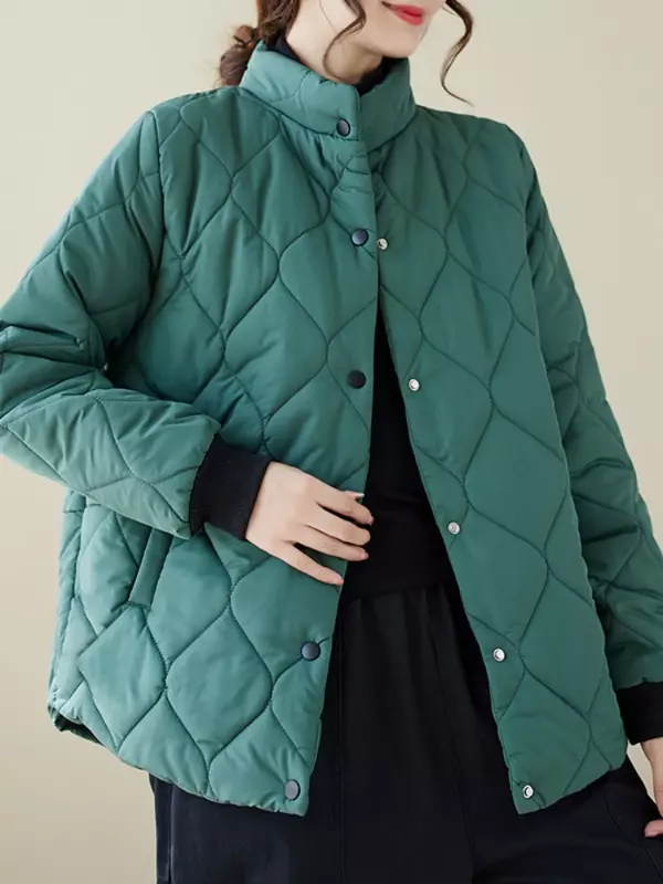 Koreańskie ubrania damskie jesienno-zimowe nowe pikowana kurtka damskie moda uliczna płaszcze ze stójką luźne jednolity kolor, kurtka typu Parka na co dzień