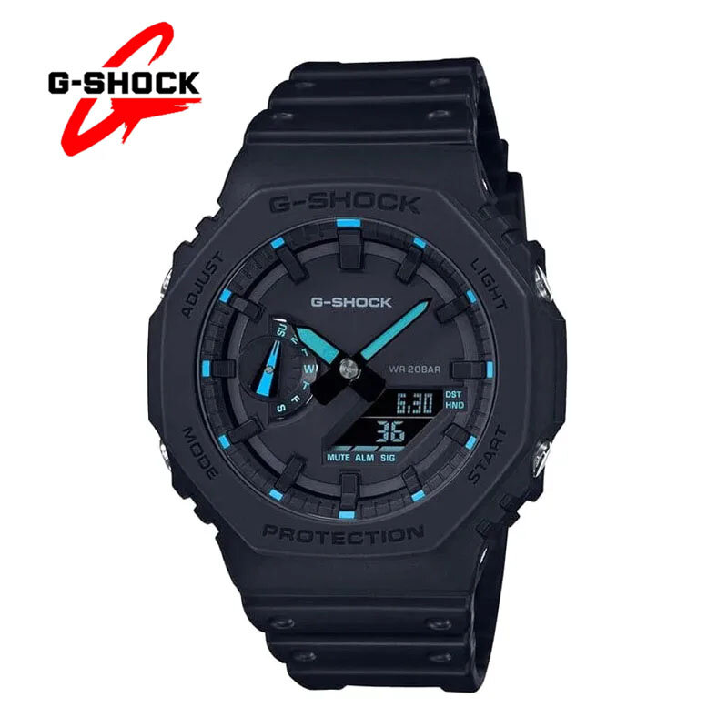 G-SHOCK jam tangan untuk pria GA 2100 kuarsa modis multifungsi olahraga luar ruangan tahan benturan Alarm jam LED Dial jam tangan tampilan ganda