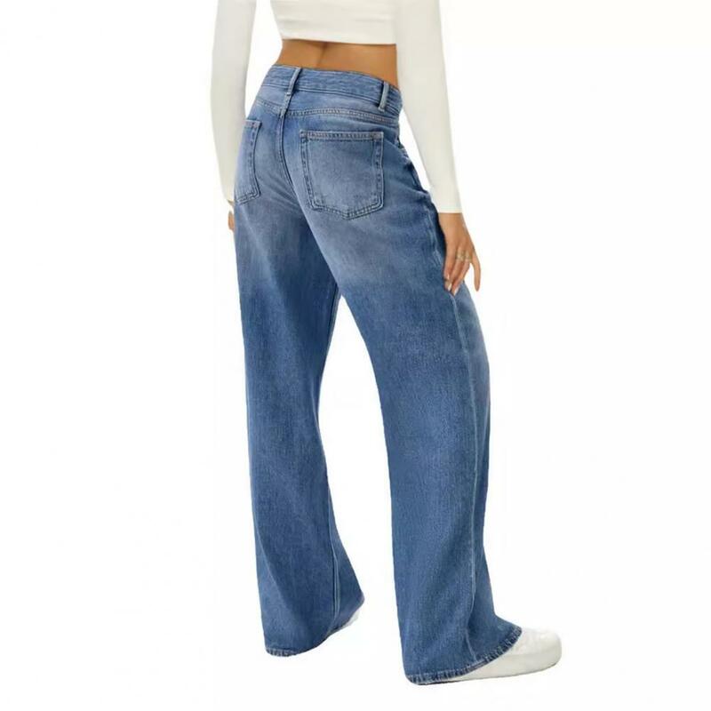 Женские длинные джинсы на пуговицах, стильные брюки из денима с высокой талией и широкими штанинами, женские джинсы со множеством карманов для повседневной носки, 1 шт.