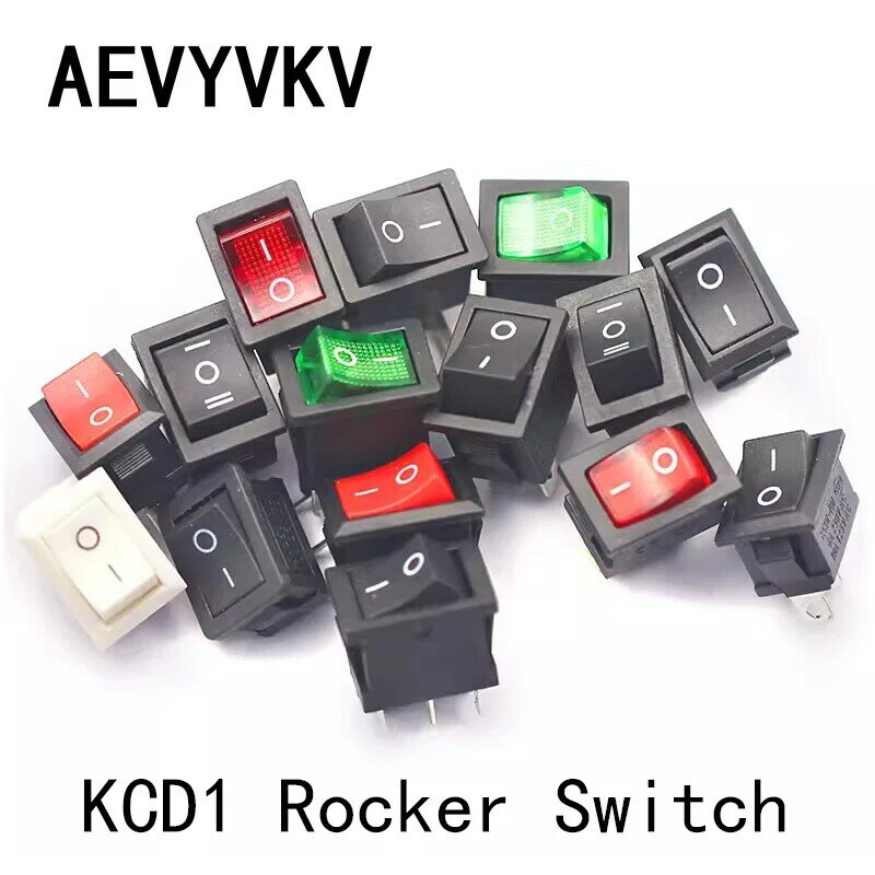 KCD1 Plastic Rocker Power Switch, On e Off Square, Car Dash Dashboard, DIY Toy Parts, Interruptor de luz, DC, AC, 6A, 250V, 2PIN, 3PIN, 5Pcs