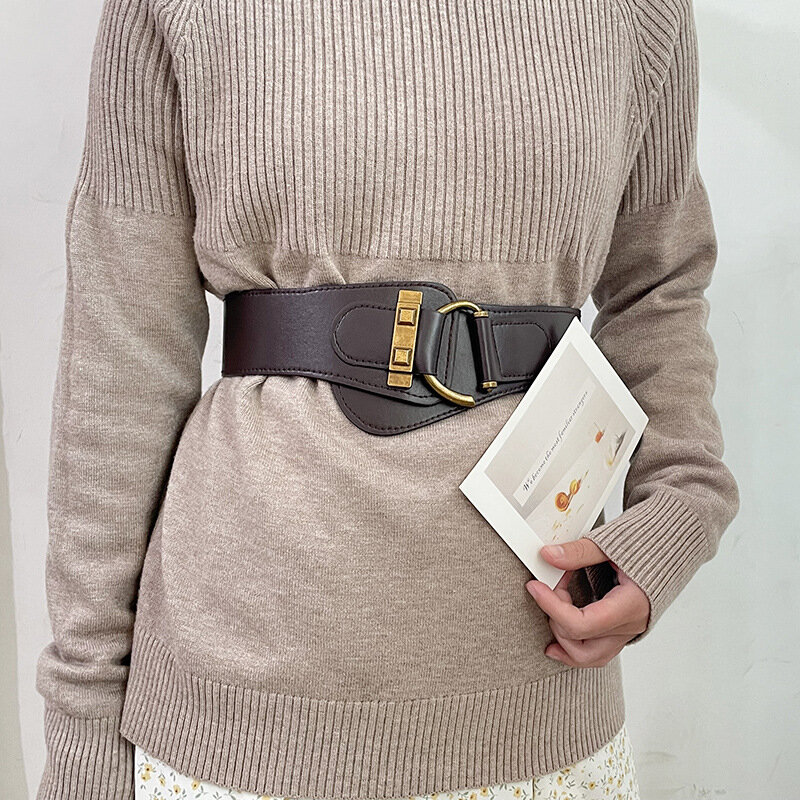 Cinture larghe con fibbia a lucchetto classica cintura per cappotto Vintage con elastico in rilievo in tinta unita alla moda per ragazze da donna