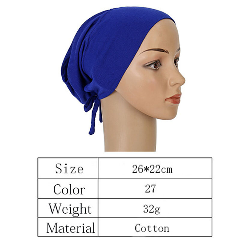 Turbante musulmán de algodón suave para Mujer, gorro de Hijab interno, bufanda interior islámica, gorro de India sólido, Turbante femenino