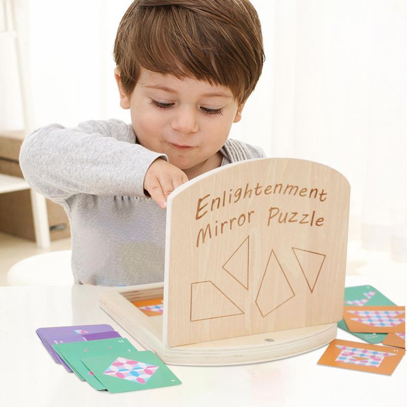 Holz puzzles für Kleinkind geometrische Form bunte Spiegel Spielzeug Vorschule Lern aktivitäten Feinmotorik Spielzeug pädagogisch
