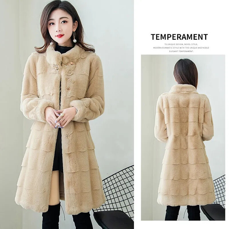 Danish Gold Mink Imitation Mink Fur Coat Ladies 2024 New Loose Slim Collar Noble Mother Winter Keep Warm Women's Coats