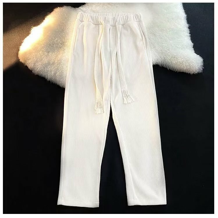 2024 New Design Fashion Streetwear Loose Straight Pants Drawstring  Corduroy Pants Mens  High Quality Casual Pants Streetwear