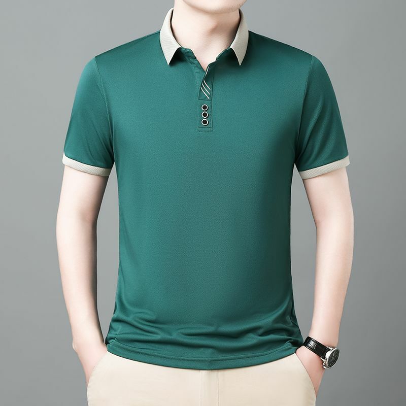 Рубашка-поло мужская с коротким рукавом, базовая повседневная одежда, модная однотонная тонкая в Корейском стиле, в деловом стиле, уличная одежда, лето