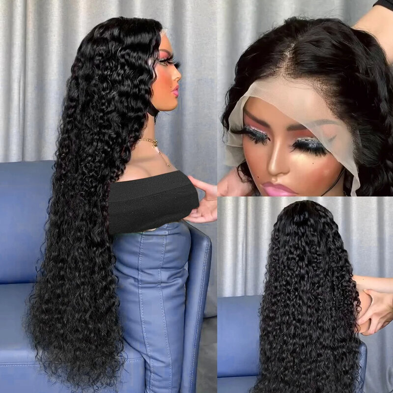 Perruque Lace Front Wig Deep Water Wave Brésilienne Naturelle, Cheveux Bouclés, 13x4 HD, 13x6, Pre-Plucked, pour Femme