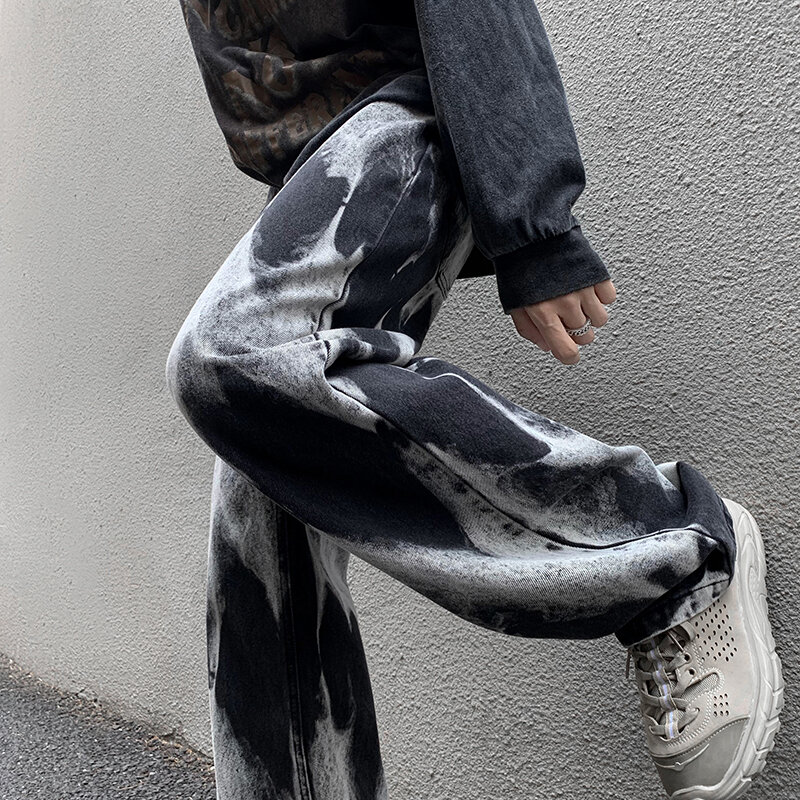 Jeans largos de perna larga masculino, streetwear gráfico coreano, roupas Y2k Denim