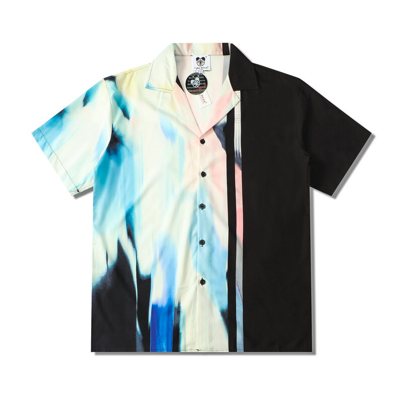 Camisa masculina colorida vintage com patchwork, manga curta havaiana, camisa de praia casual estampada, blusa extragrande, nova, verão, Y2K
