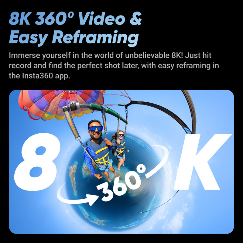 Insta360-Cámara de acción impermeable X4-8K, vídeo gran angular 4K, palo Selfie Invisible, protectores de lentes extraíbles, duración de 360 Min