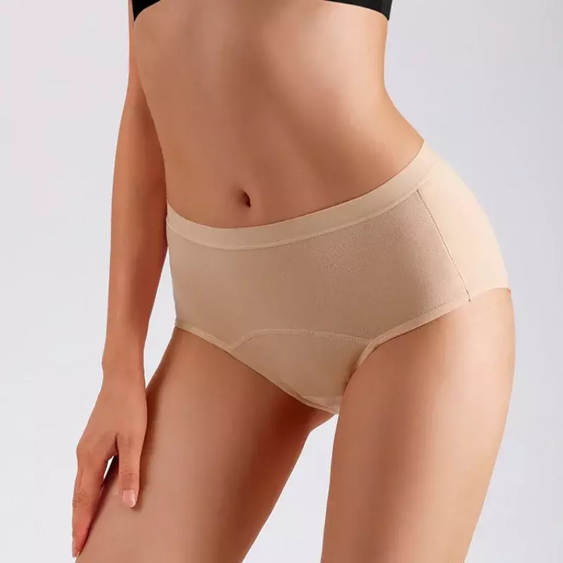 Calcinha menstrual de algodão para mulheres, cintura alta, anti vazamento lateral, respirável, calça fisiológica, tamanho grande, nova