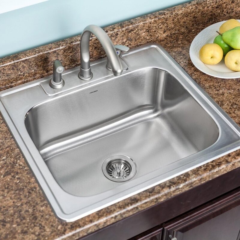 Kitchen Sink - 21" Topmount Drop In Multipurpose Sink, 9" Depth Single Bowl, 3 Faucet Holes, Easy to Clean Satin Finish, Ideal