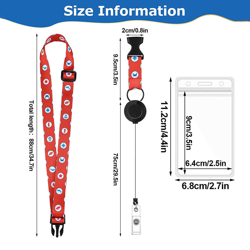 Nautical Waterproof Lanyard Card Holder Retractable Card Case Sleeve ID Badge Holder Protector Cover with Lanyard for Women Men
