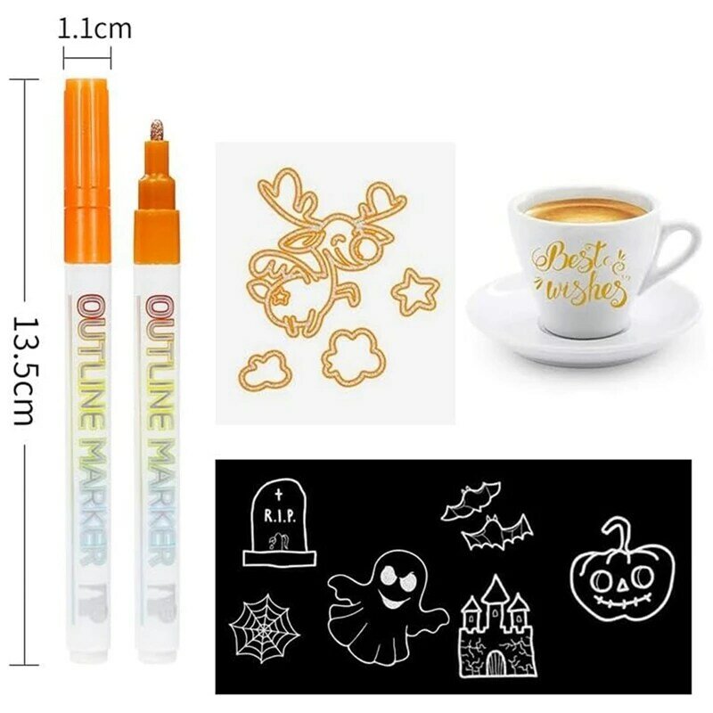 Metallic Outline Paint Markers, Shimmer Outline Markers Pens, Signature Metallic Outline Paint Markers Durable
