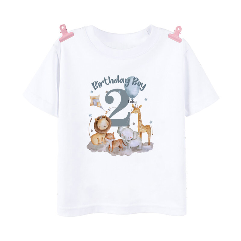 Kaus anak laki-laki 1-12 tahun T-Shirt Wild One Tee T-Shirt pesta ulang tahun anak laki-laki baju tema cetak hewan Safari pakaian atasan anak-anak