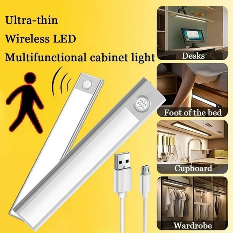 Luce notturna sensore di movimento Ultra sottile USB LED Wireless sotto la luce dell'armadio per l'armadio da cucina armadio camera da letto illuminazione interna