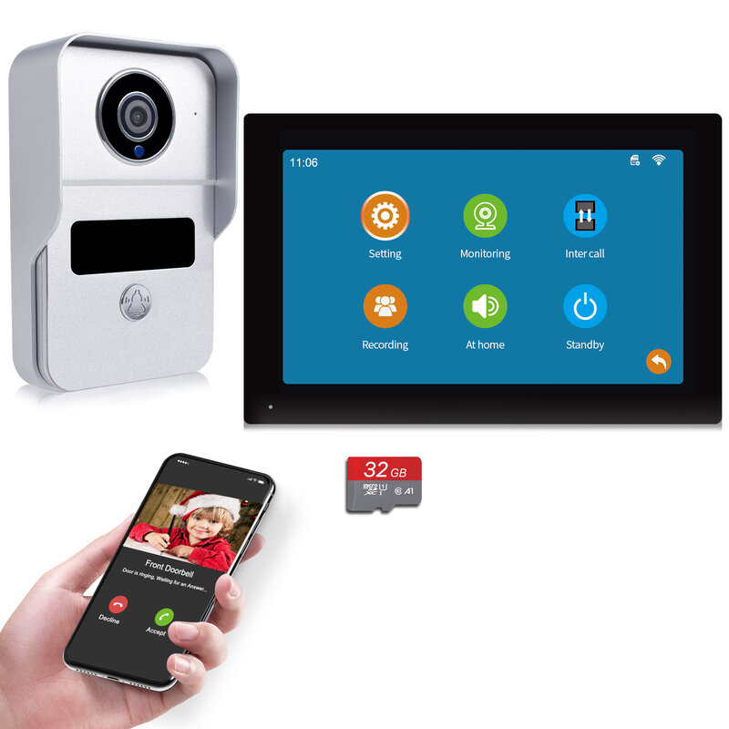 Wireless Wifi Video Doorbell System, 1080P Video Entry Doorphone Door Camera, Video Intercom Kits for Home Villa Apartment