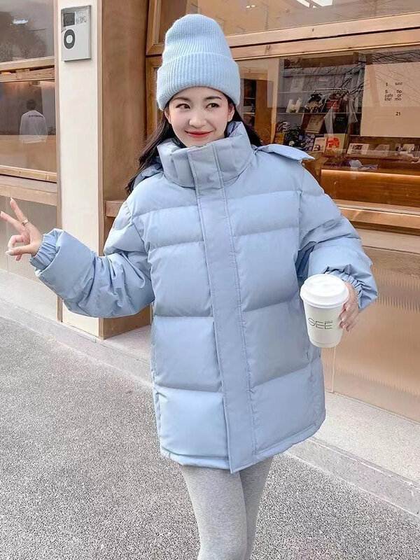Casaco acolchoado de algodão grosso feminino, jaqueta com capuz, Parkas curtas, zíper, estilo coreano, moda feminina, outono, inverno