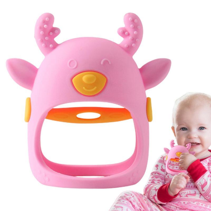 Infant Rattling Teether Silicone Deer-Shaped Teething Mitt Hand Pacifier For Breast Feeding Babies Infants Car Seat Toy For 48