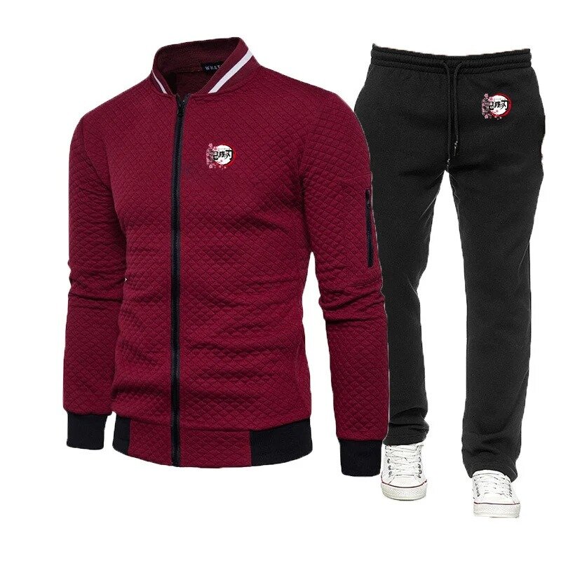 Sportswear com zíper gráfico Kamado Tanjirou masculino, roupa esportiva com gola redonda, novo para primavera e outono