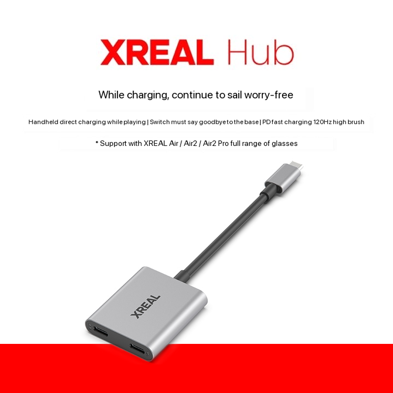 Hub XREAL-Adaptador de Vídeo Portátil, 120Hz, 2in 1, USB-C, PD, Carregamento Rápido, Conversor para Xbox Air, Air2, Óculos, Switch, PS4, PS5