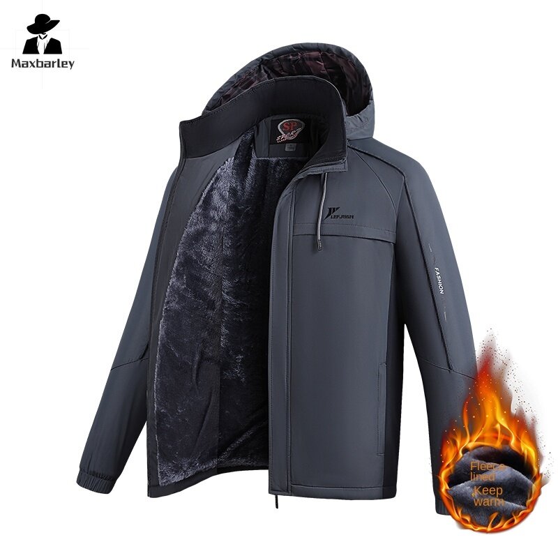 남성용 두꺼운 패딩 코트, 긴 후드 방풍 재킷, 야외 방한 울, 따뜻한 스키 의류, 겨울 패션