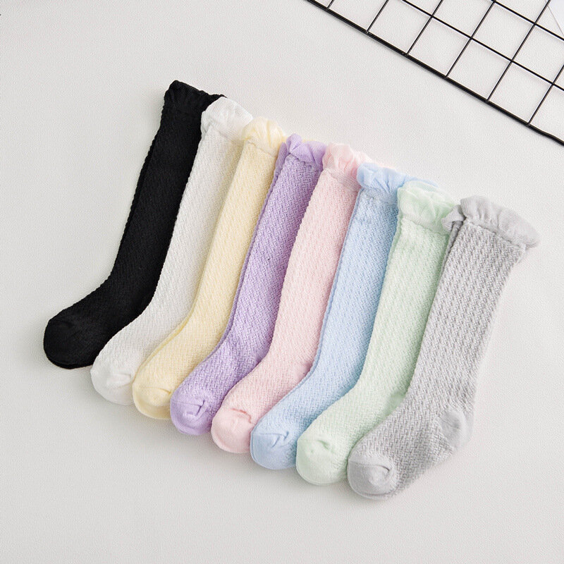 Chaussettes longues non aldes pour nouveau-né, chaussettes hautes pour enfants, maille en coton, chaussettes douces respirantes pour bébés garçons et filles, mignon, 0-4T