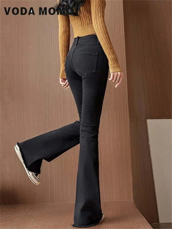 Calça feminina de vento comum, calça jeans, design de cintura alta, versátil, lazer, básica, diária, retrô, nova