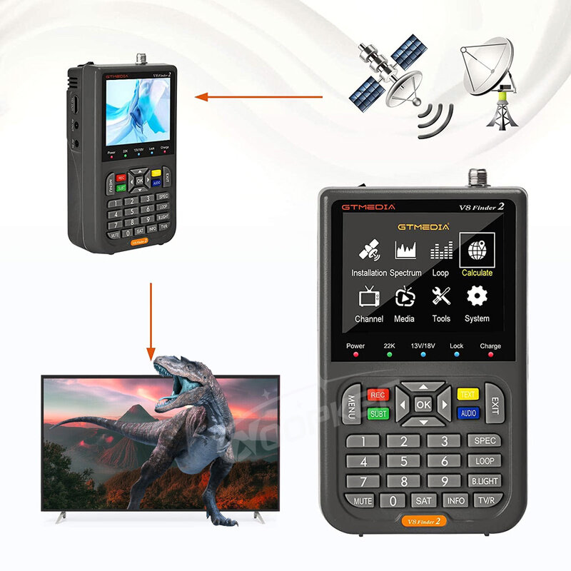 Woopker V8 Finder2 Satellite Finder, Detector de sinal digital, receptor, tela LCD para ajustar, TV satélite, FTA, DVB-S, S2, S2X