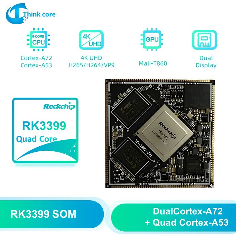 Rockchip papan RK3399, RAM 8GB 4K DDR3 DDR4 RAM sistem pada modul yang mendukung Linux Android Debian untuk penglihatan komputer sumber terbuka