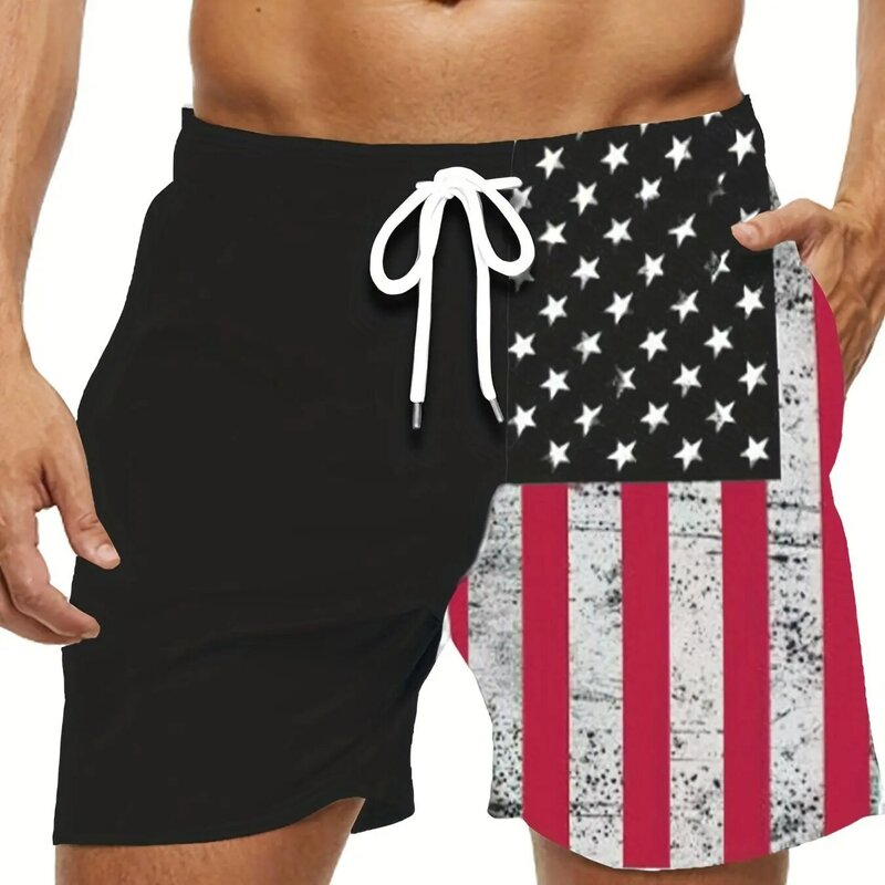 American Flag Print Swimwear Shorts Summer Men's Beach Shorts Breathable Short Quick Dry Sport Shorts Joggering Men Short Pant