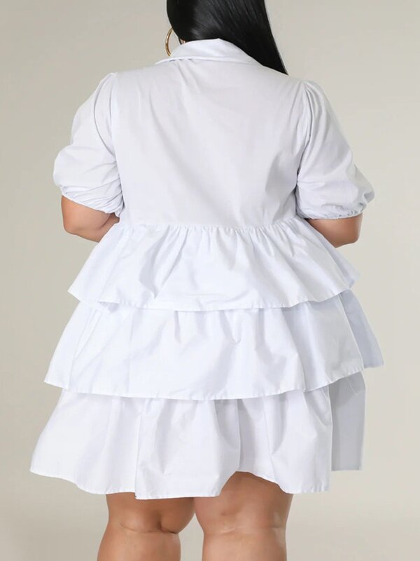 LW-فستان نسائي متعدد الطبقات بتصميم منتفخ ، موضة أنيقة ، رقبة مدورة ، فستان قصير مثير ، مقاس كبير