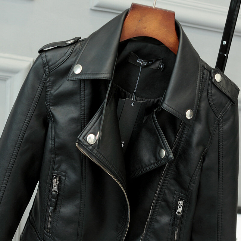 Slim PU Leather Jacket Women's Spring / Autumn Winter New Motorcycle Leather Short Coat