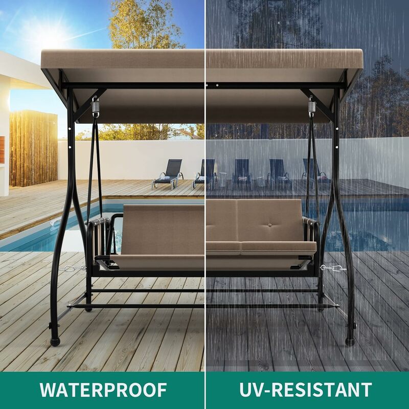 Porch Swing with Stand, Canopy Patio Swing Chair with Removable Cushion, and Weather Resistant Powder Coated Steel Frame