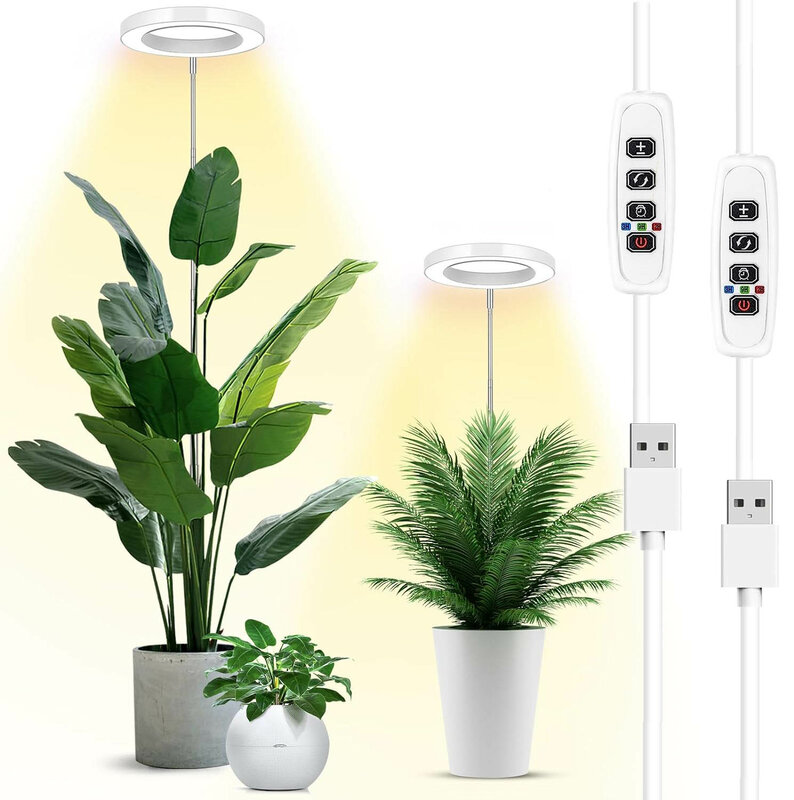 16cm Ring Grow Lights for Indoor Plants, 72LEDs 6000K Full Spectrum Height max 160cm Adjustable with Auto On/Off Timer 3/9/12H