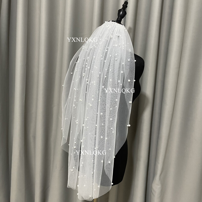 طبقة واحدة قصيرة اللؤلؤ الحجاب الزفاف الحجاب الأبيض العاجي مع مشط الحجاب الزفاف التخصيص Velos de Noiva