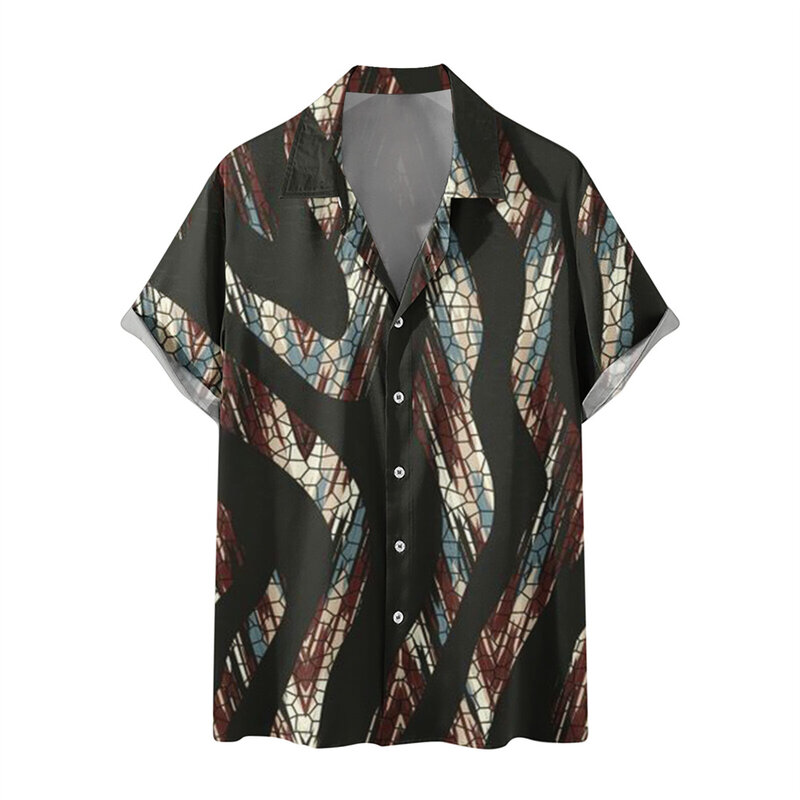 Kemeja pria sederhana motif 3d kasual, blus kaus atasan pesta pantai motif Hawaii longgar lengan pendek