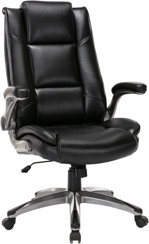 COLAMY 사무실 의자, 등받이 높은 가죽 책상 의자, 플립 업 암, 조정 가능한 회전 이그제큐티브 의자, 편안함용 두꺼운 패딩