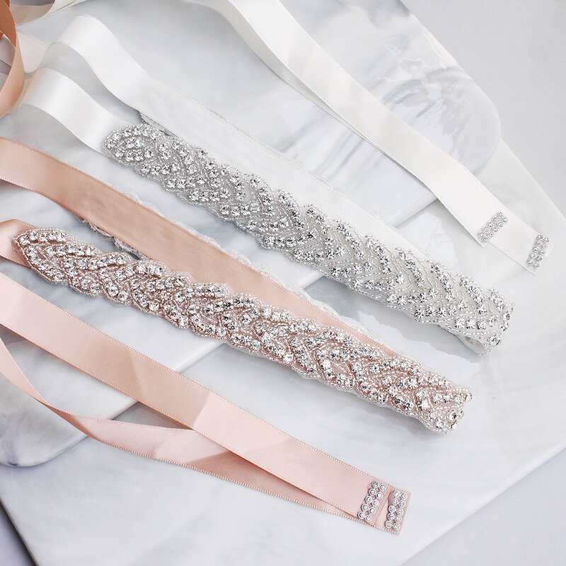 Cinturones de boda de diamantes de imitación de cristal para mujer, cinturón de diamantes de satén para novia, accesorios de vestido de fiesta para damas de honor, banda de cinta nupcial