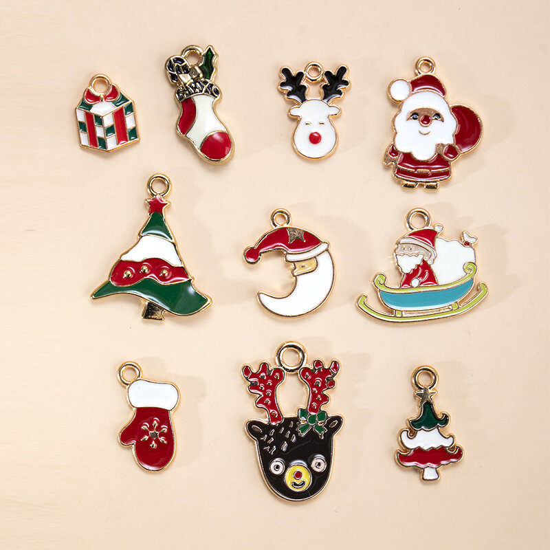 10 قطعة/الوحدة مختلطة عيد الميلاد سلسلة سانتا كلوز Charms قلادة سوار ذاتي الصنع أقراط لصنع المجوهرات اكسسوارات