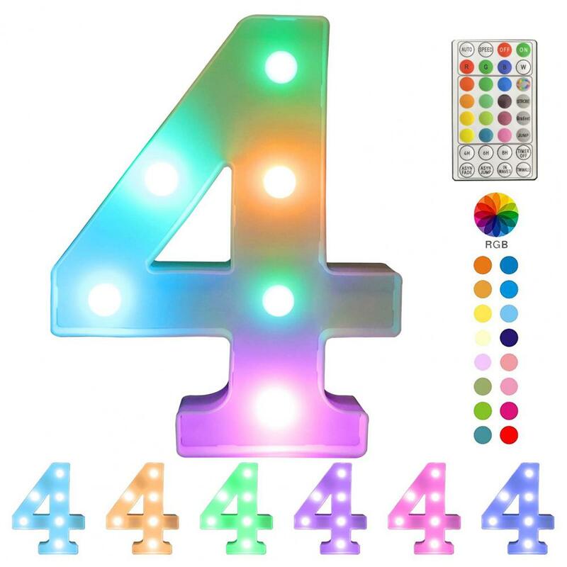 Luces Led de pared con control remoto, iluminación colorida con número, 16 colores, 4 modos intermitentes, decoración de fiesta, boda, cumpleaños