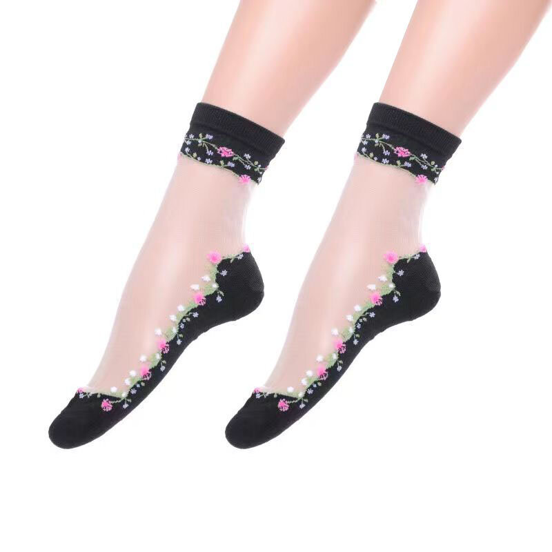 Calcetines cortos transparentes con estampado Floral para mujer, medias sexys, ultrafinas, divertidas, de verano, 10 pares