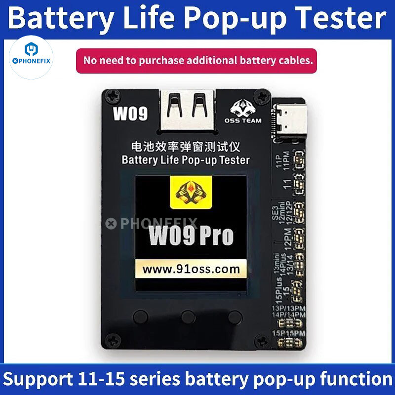 Probador emergente de batería OSS W09 Pro V3 para iPhone 11, 12, 13, 14, 15 Pro max, elimina mensajes de batería importantes para resolver problemas emergentes